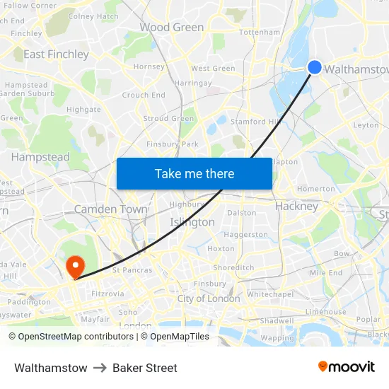 Walthamstow to Baker Street map
