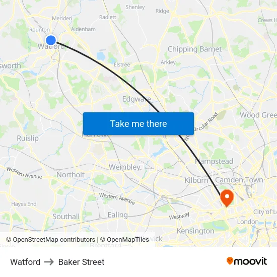 Watford to Baker Street map