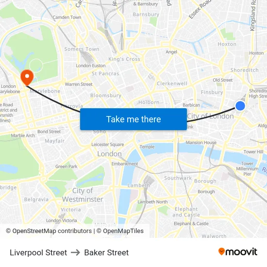 Liverpool Street to Baker Street map