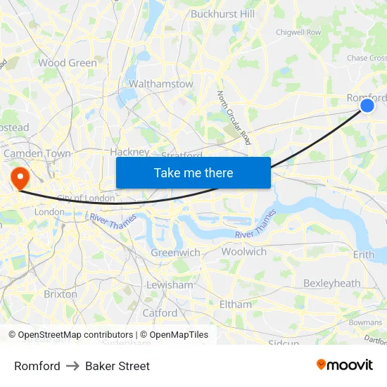 Romford to Baker Street map