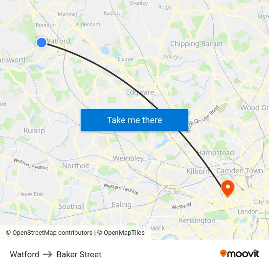 Watford to Baker Street map