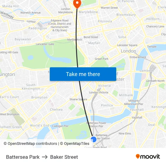 Battersea Park to Baker Street map