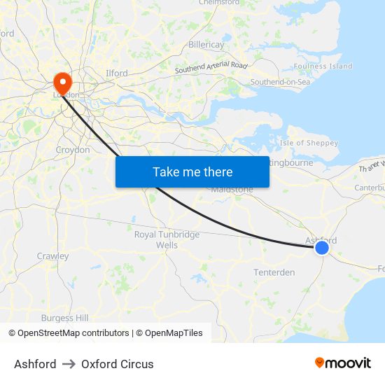Ashford to Oxford Circus map