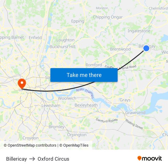 Billericay to Oxford Circus map