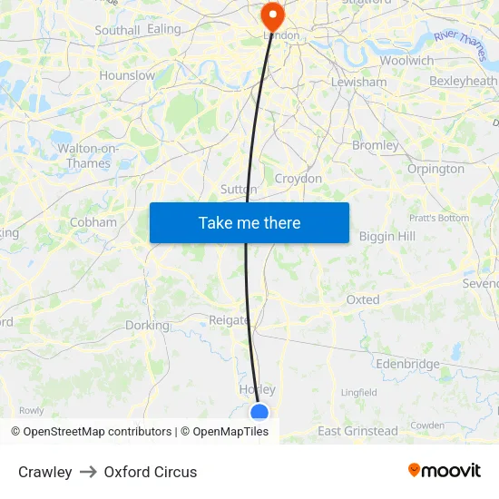 Crawley to Oxford Circus map