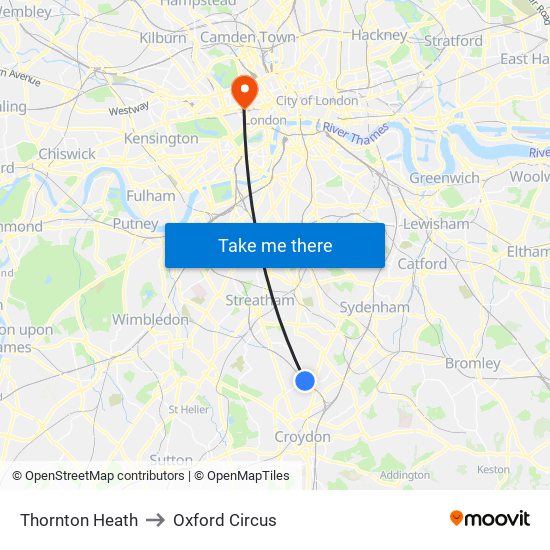 Thornton Heath to Oxford Circus map