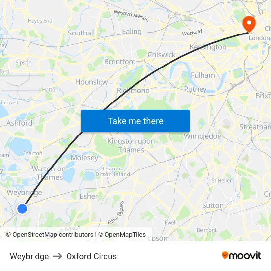 Weybridge to Oxford Circus map