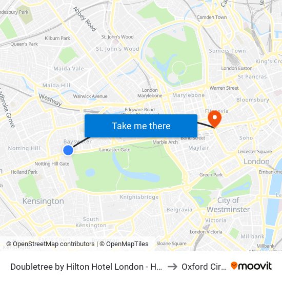 Doubletree by Hilton Hotel London - Hyde Park to Oxford Circus map