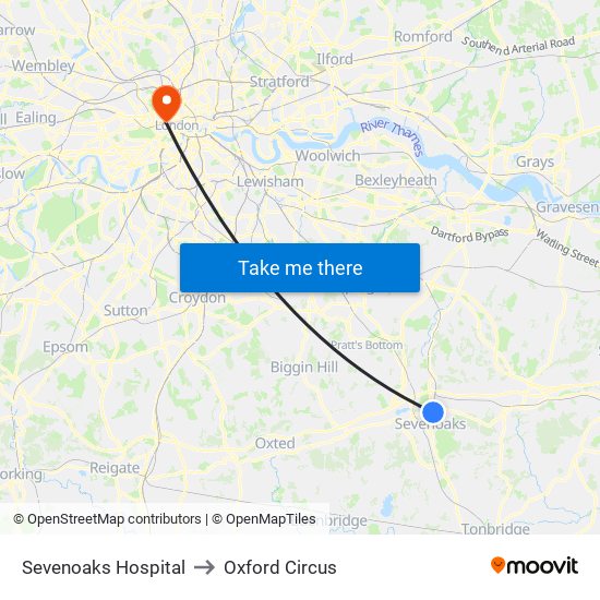 Sevenoaks Hospital to Oxford Circus map