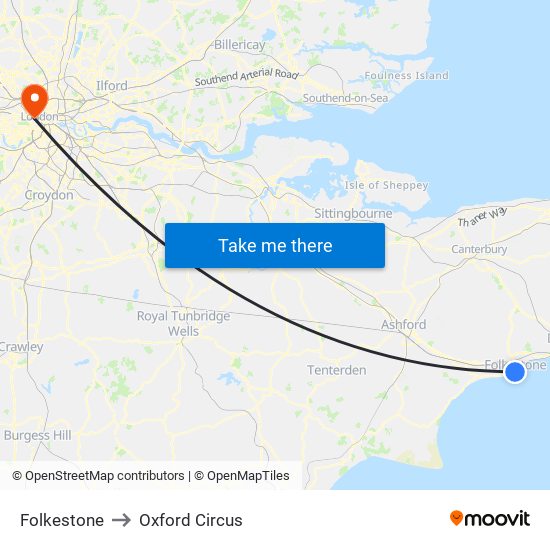 Folkestone to Oxford Circus map