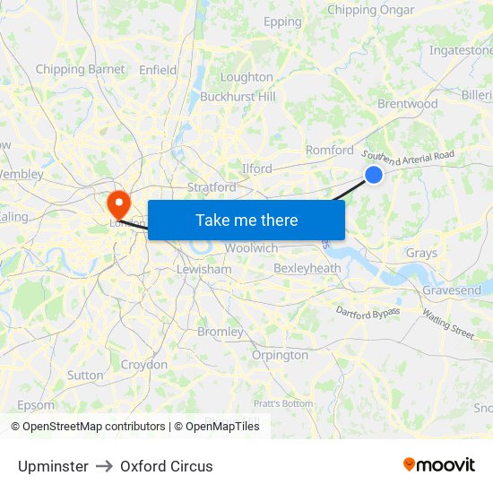 Upminster to Oxford Circus map