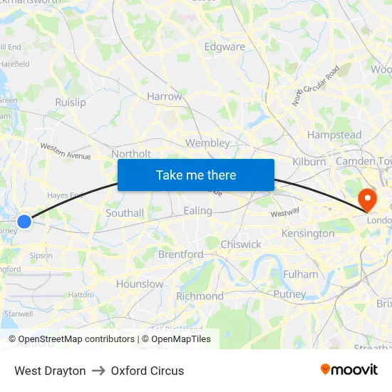 West Drayton to Oxford Circus map