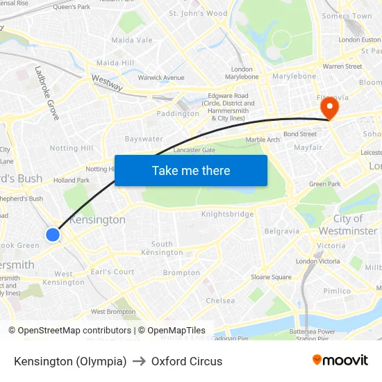 Kensington (Olympia) to Oxford Circus map