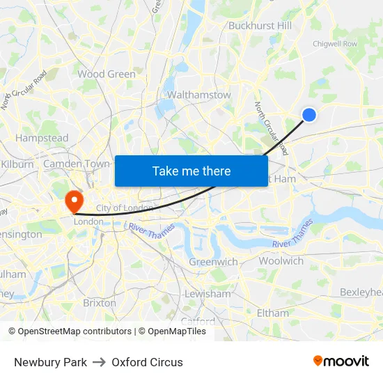 Newbury Park to Oxford Circus map