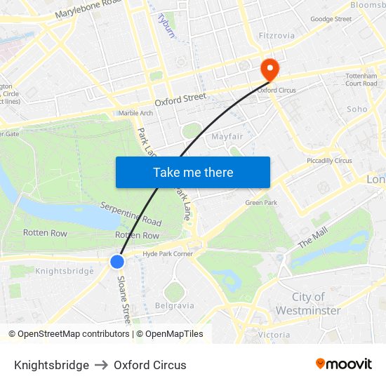 Knightsbridge to Oxford Circus map