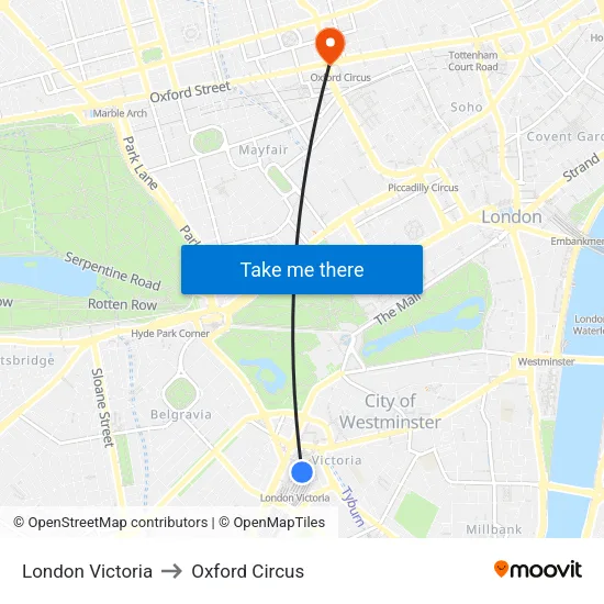 London Victoria to Oxford Circus map