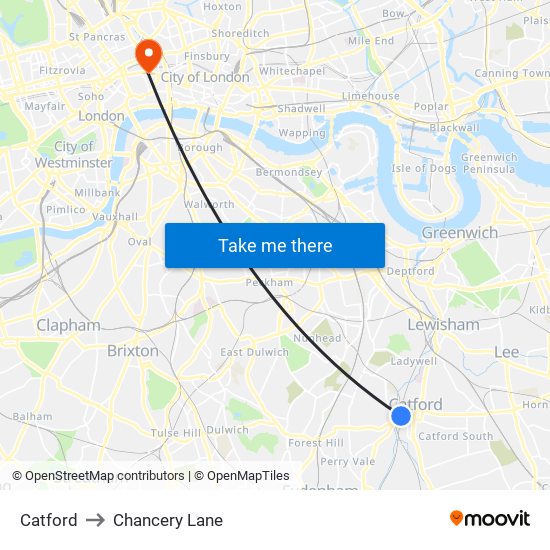 Catford to Chancery Lane map