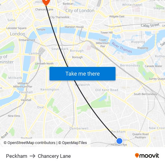 Peckham to Chancery Lane map