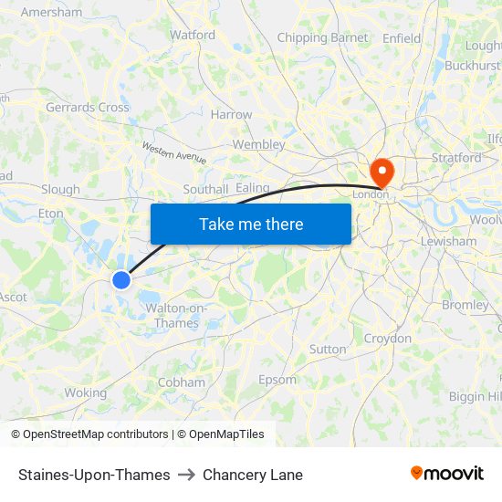 Staines-Upon-Thames to Chancery Lane map