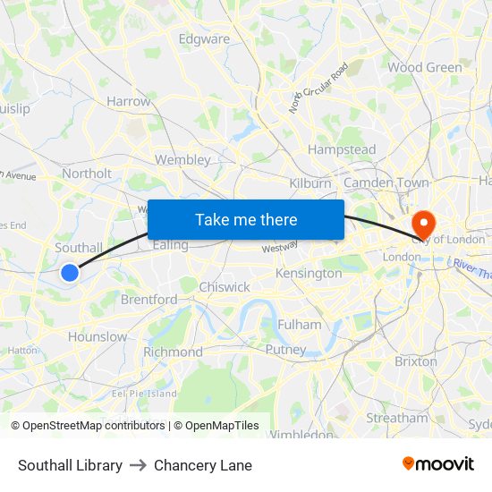 Southall Library to Chancery Lane map