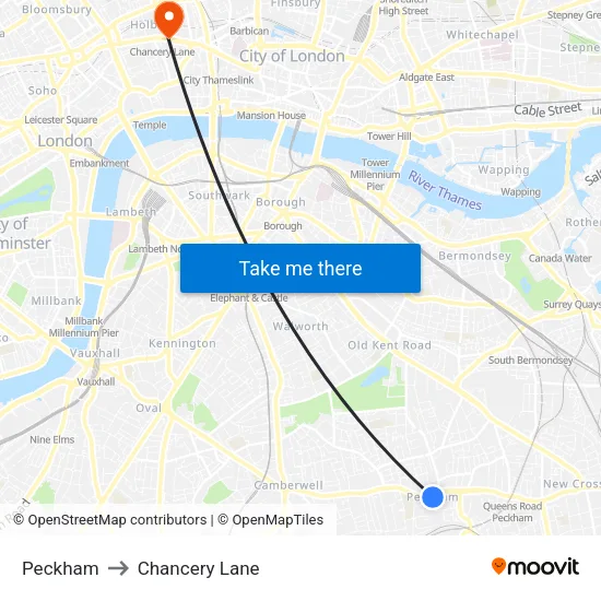 Peckham to Chancery Lane map
