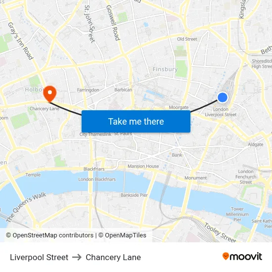 Liverpool Street to Chancery Lane map