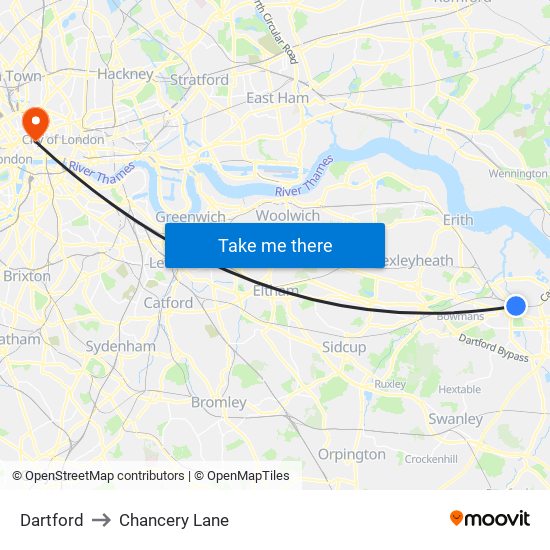 Dartford to Chancery Lane map