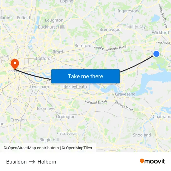 Basildon to Holborn map