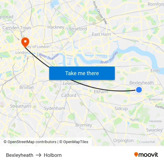 Bexleyheath to Holborn map