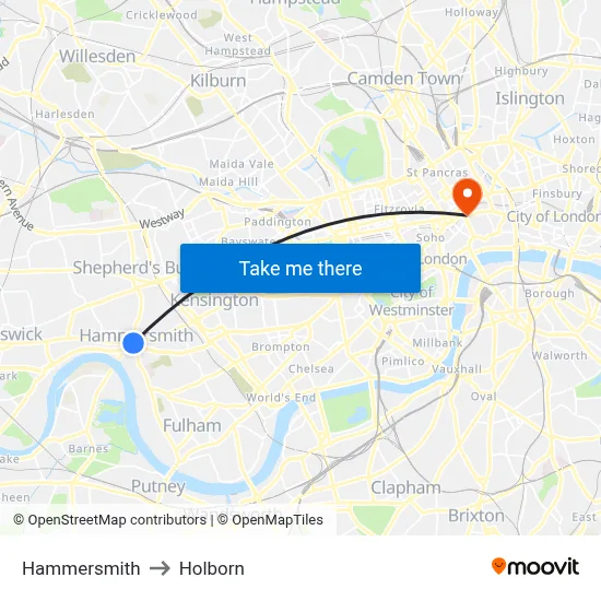 Hammersmith to Holborn map