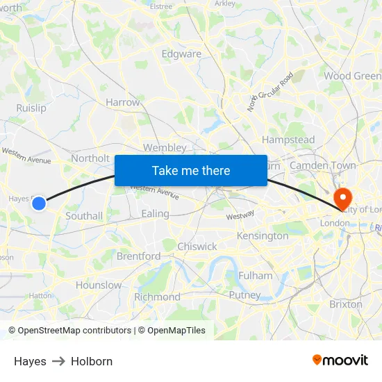 Hayes to Holborn map