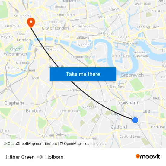 Hither Green to Holborn map