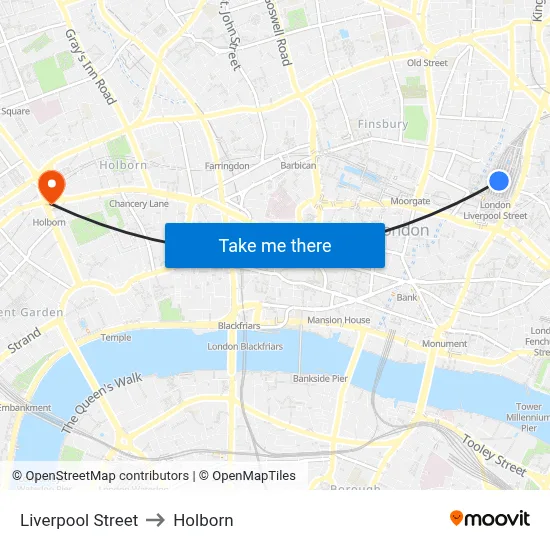 Liverpool Street to Holborn map