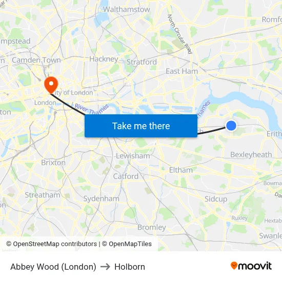Abbey Wood (London) to Holborn map