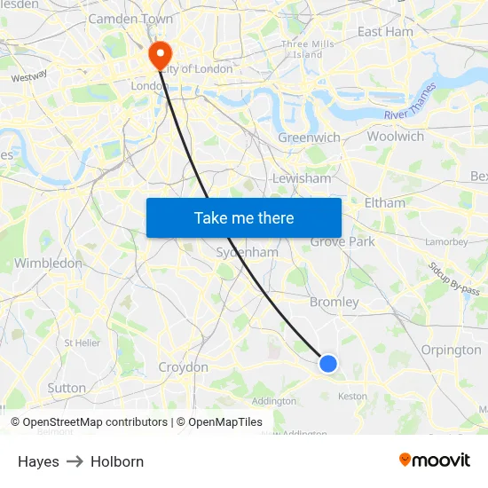 Hayes to Holborn map
