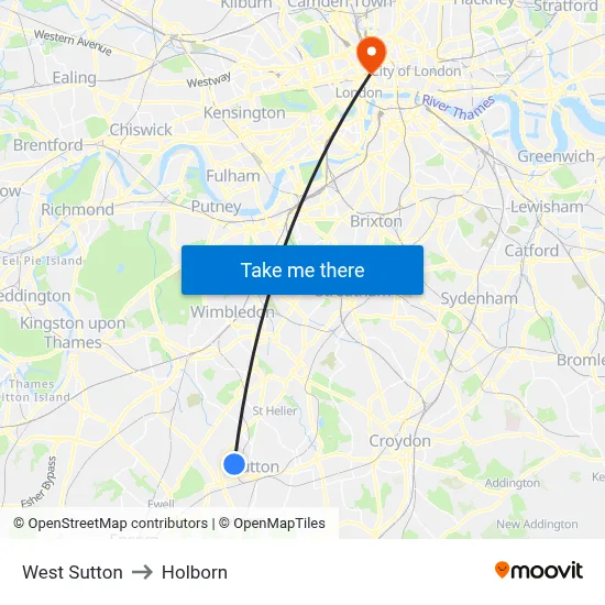 West Sutton to Holborn map