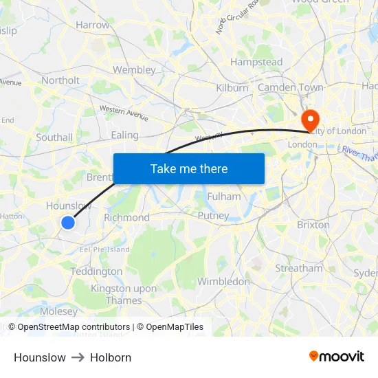 Hounslow to Holborn map