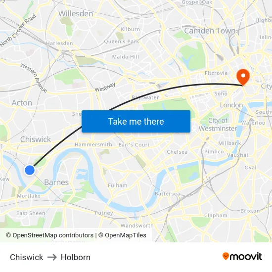 Chiswick to Holborn map