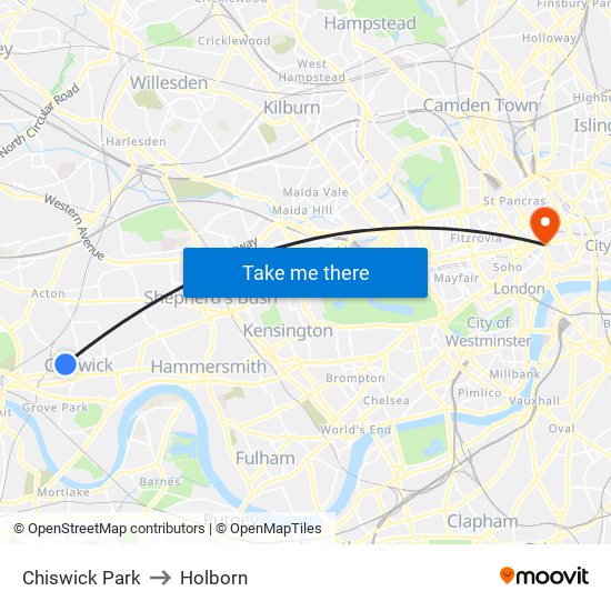 Chiswick Park to Holborn map