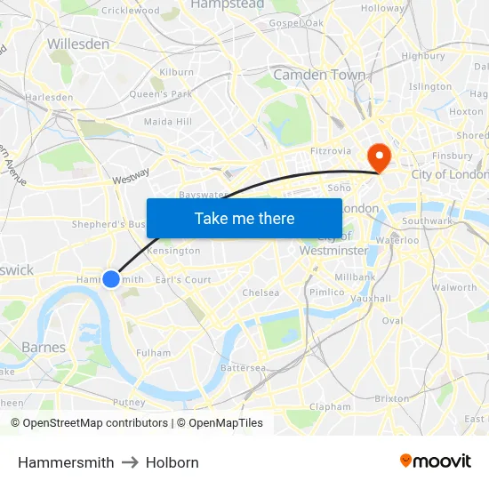 Hammersmith to Holborn map