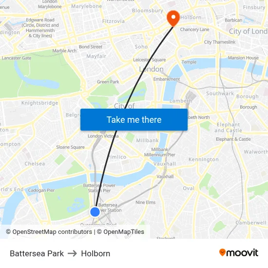 Battersea Park to Holborn map