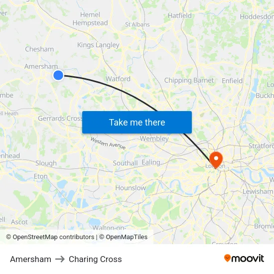 Amersham to Charing Cross map