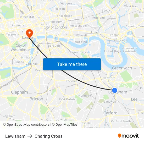 Lewisham to Charing Cross map