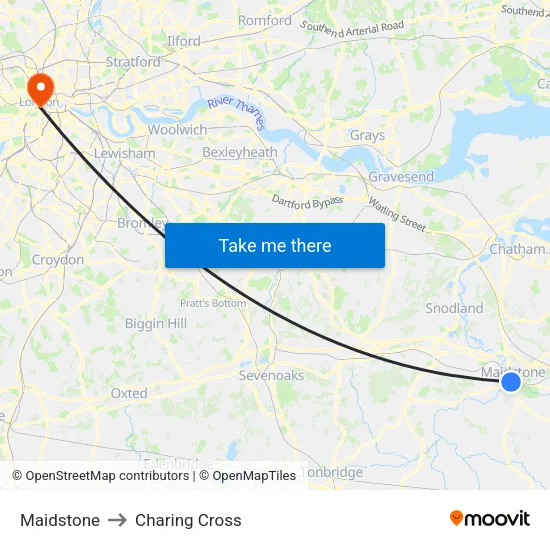 Maidstone to Charing Cross map