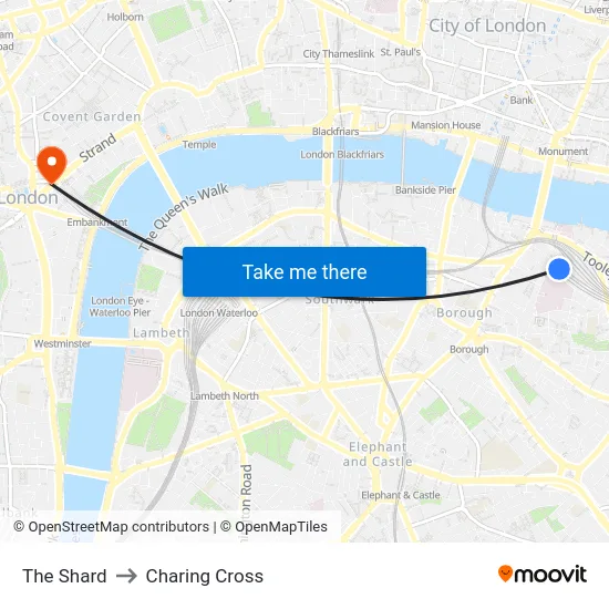 The Shard to Charing Cross map