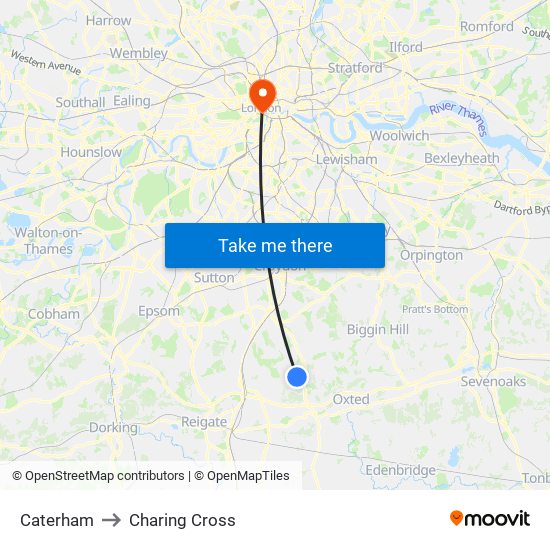 Caterham to Charing Cross map