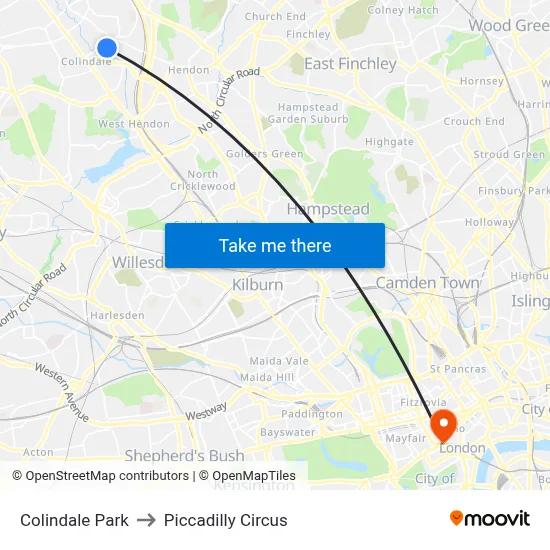 Colindale Park to Piccadilly Circus map