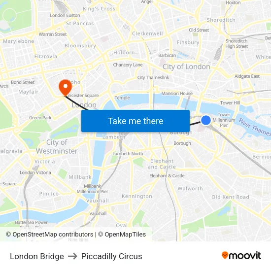 London Bridge to Piccadilly Circus map
