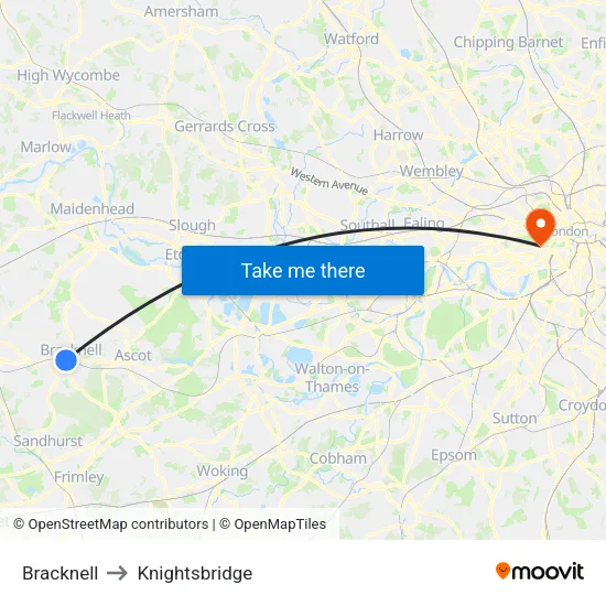 Bracknell to Knightsbridge map