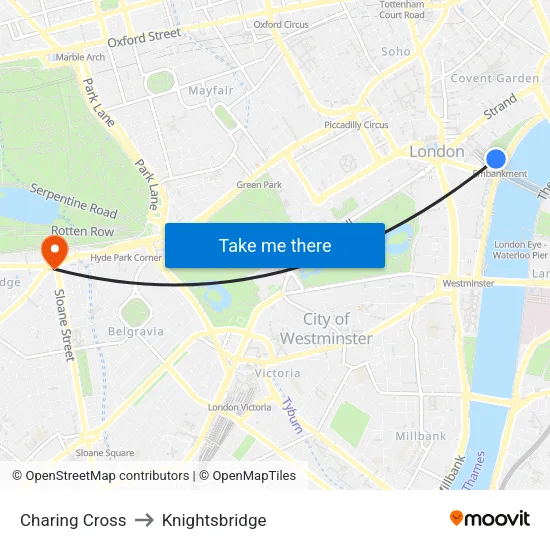 Charing Cross to Knightsbridge map